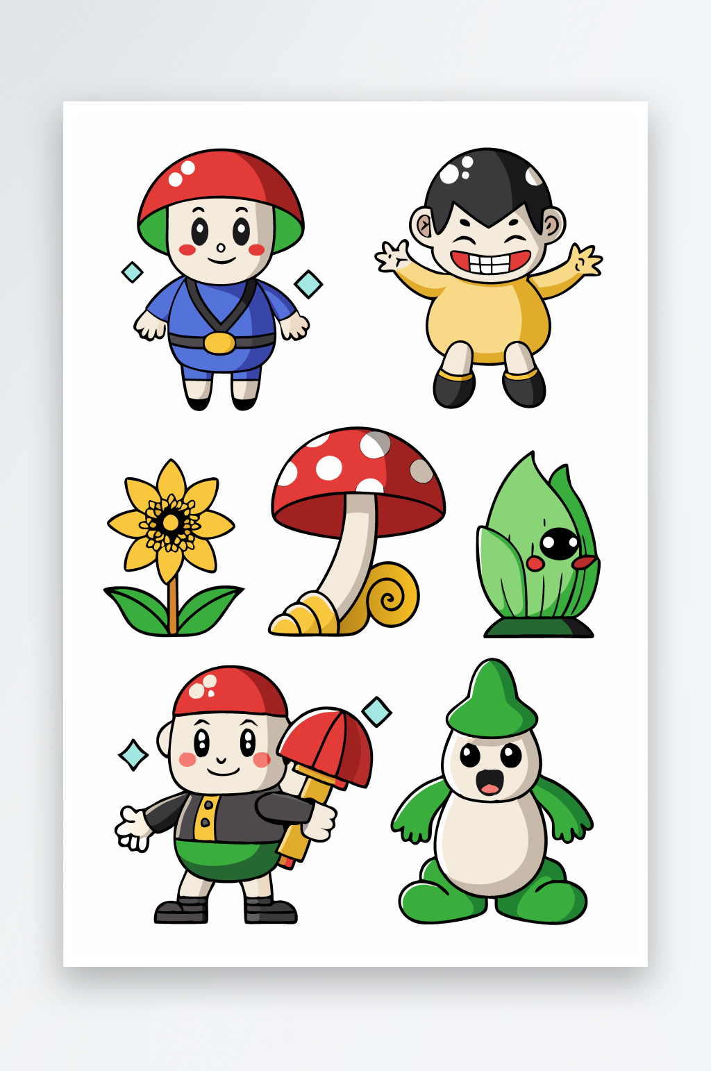 卡通儿童花朵插画元素素材