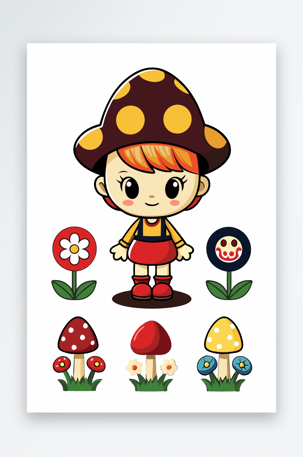 卡通儿童花朵插画素材