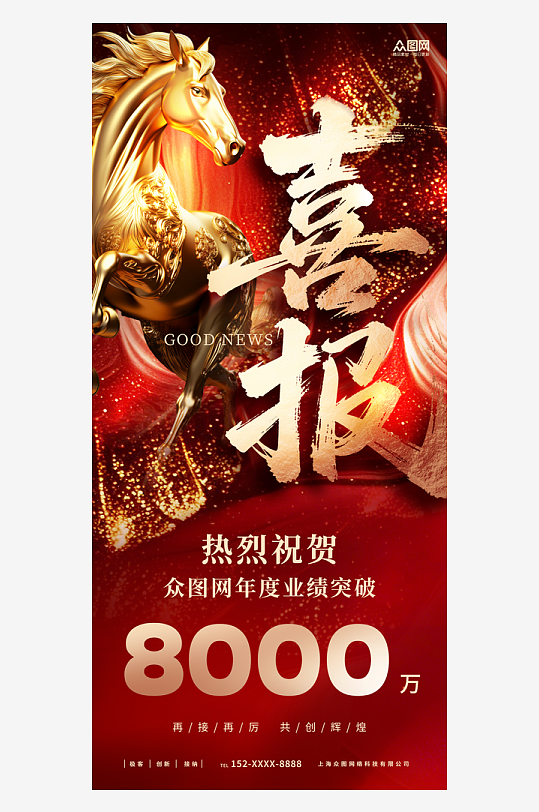 2026年马年新年企业业绩喜报战报海报-众图网
