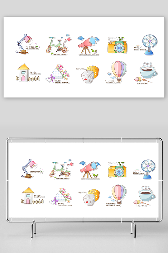 可爱卡通标签贴纸元素-众图网