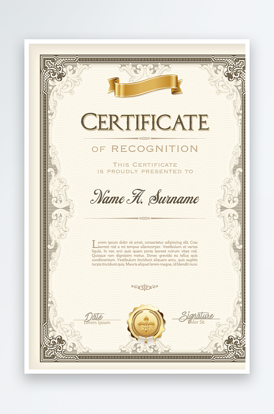 矢量花纹花边证书模板素材-众图网