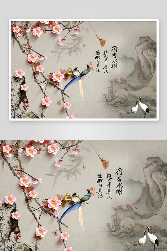 唯美古风中式背景装饰画-众图网