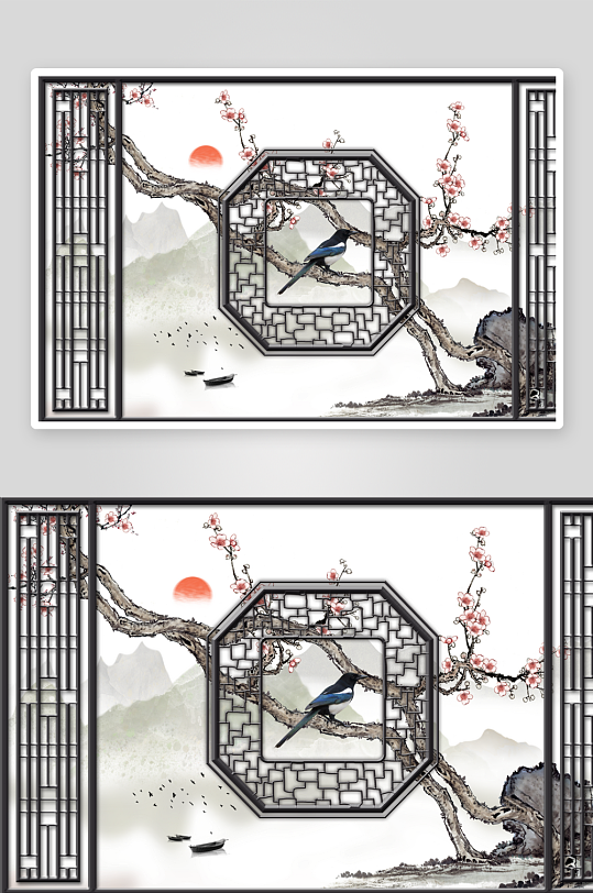 唯美古风中式背景装饰画素材-众图网