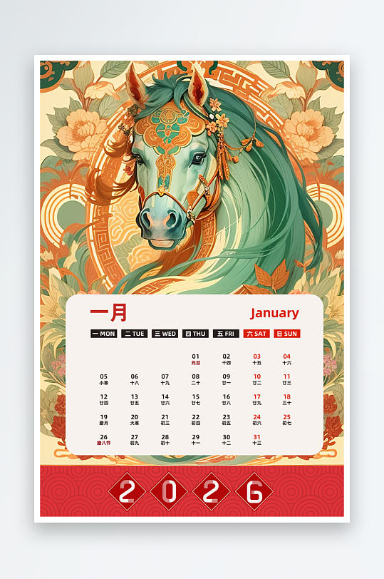 马年台历日历模板-众图网