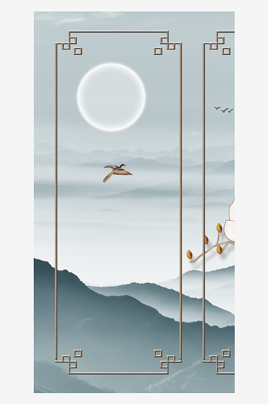 唯美中式古风装饰画素材-众图网