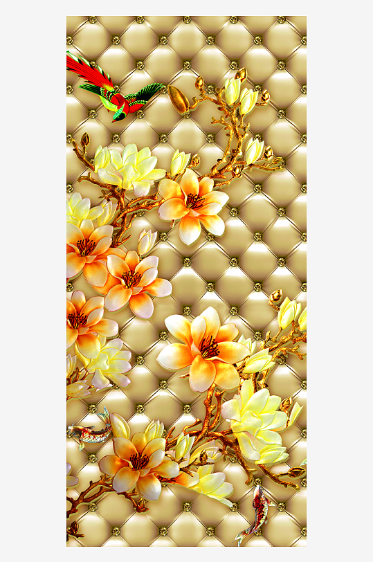 中式立体花卉装饰画图片-众图网