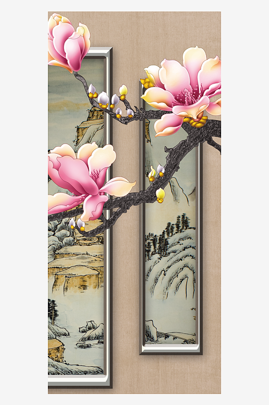 中式立体花卉装饰画图片-众图网