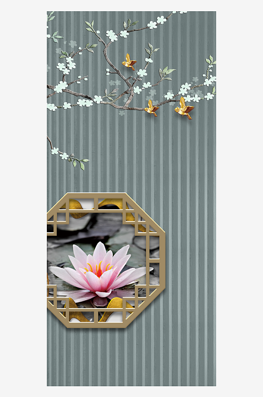 唯美古风中式花卉装饰画-众图网