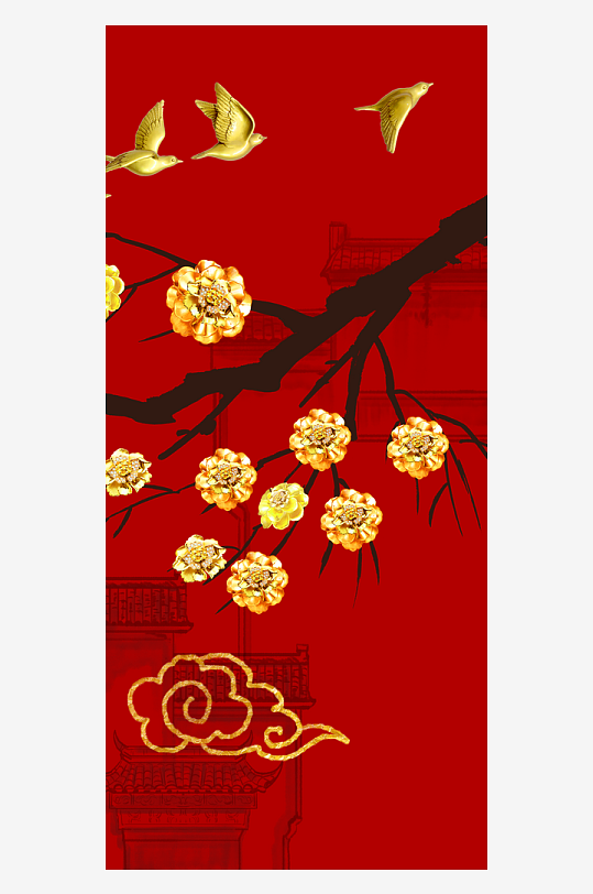 唯美古风中式花卉装饰画-众图网