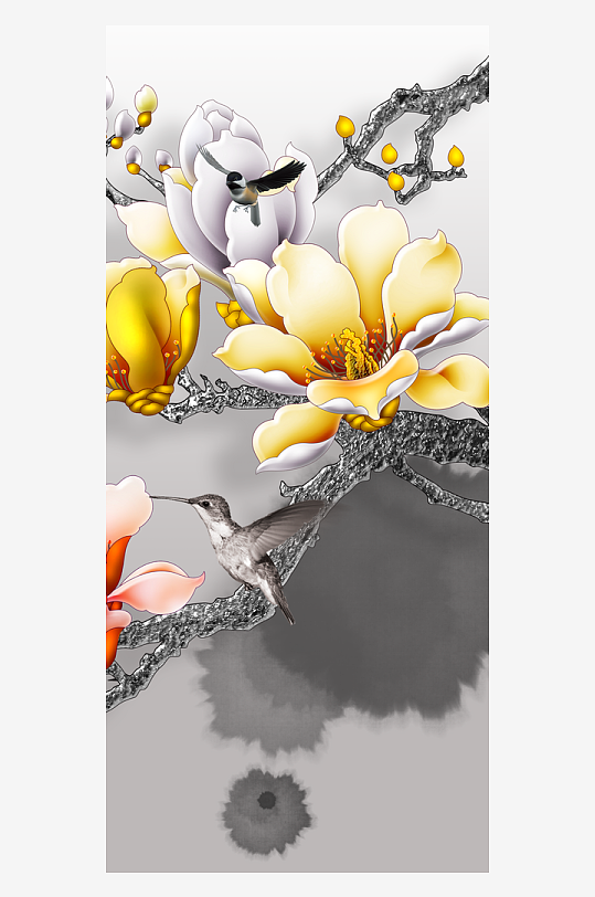 唯美古风中式花卉装饰画-众图网