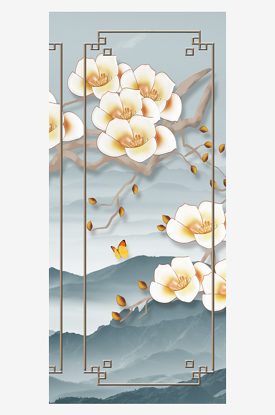 唯美古风花卉中式装饰画挂画-众图网