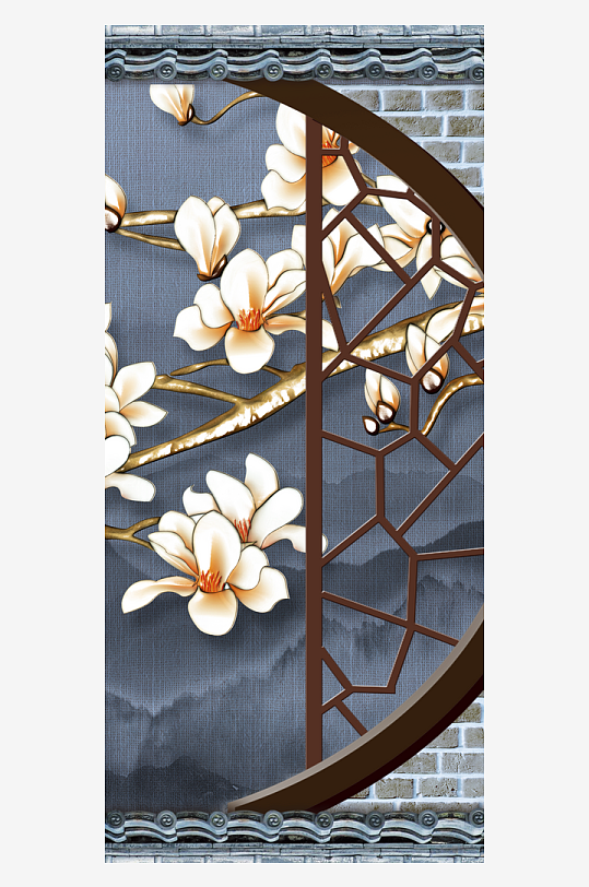 唯美古风花卉中式装饰画素材-众图网