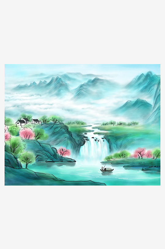 山水风景背景装饰画素材-众图网