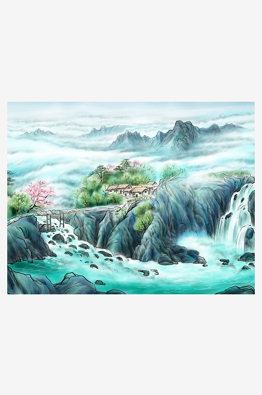 山水风景背景装饰画素材-众图网