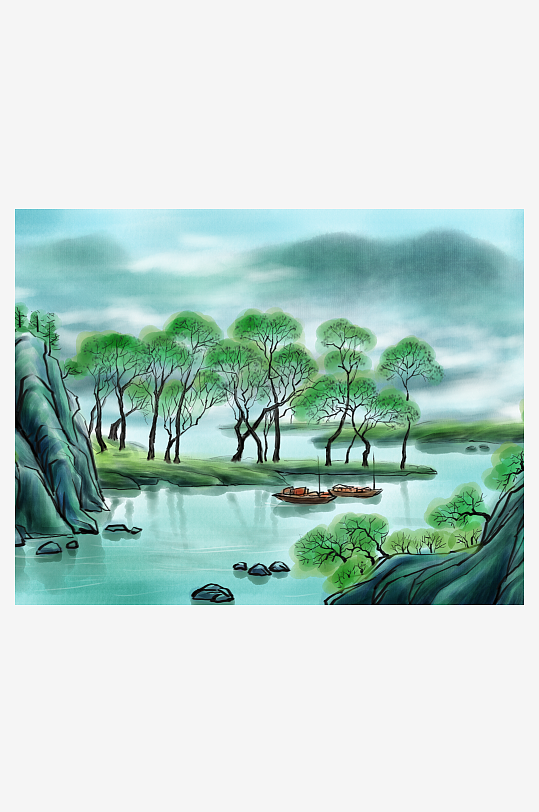 山水风景背景装饰画素材-众图网