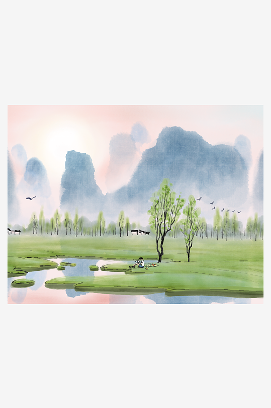 山水风景背景装饰画素材-众图网