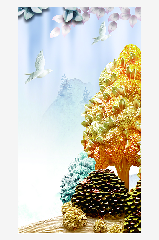 森系背景装饰画图片-众图网