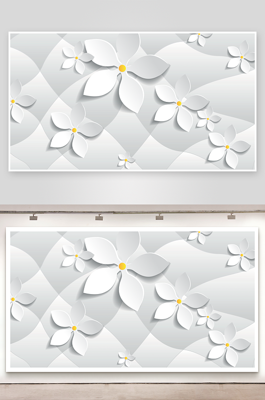 中式立体花卉电视背景墙-众图网