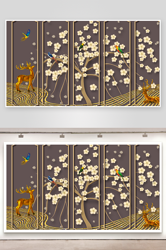 唯美花卉背景墙装饰画素材-众图网