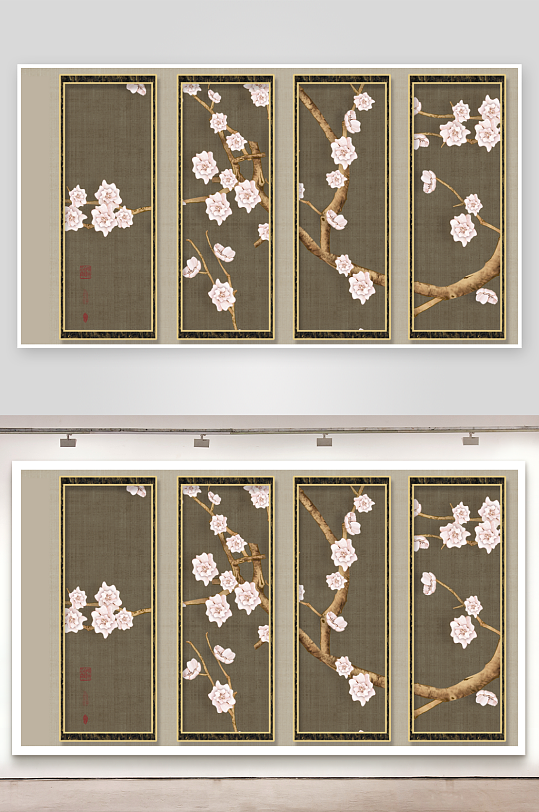 唯美花卉背景墙装饰画-众图网