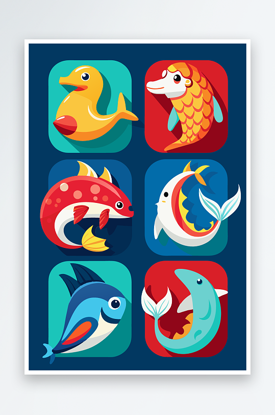 鱼海鱼矢量图标插画-众图网