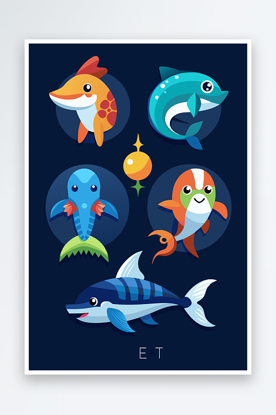 鱼海鱼矢量图标插画-众图网