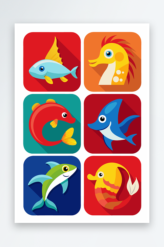 鱼海鱼矢量图标插画-众图网