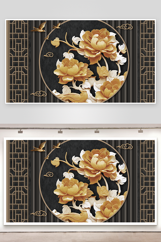 唯美花卉背景墙装饰画-众图网