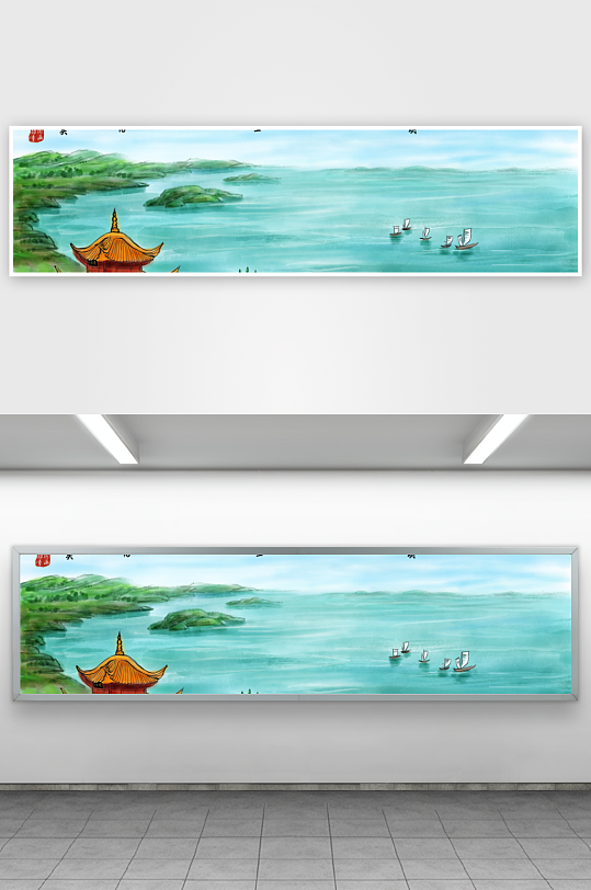 唯美古风山水风景画装饰画-众图网