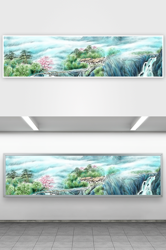 唯美古风山水风景画装饰画-众图网