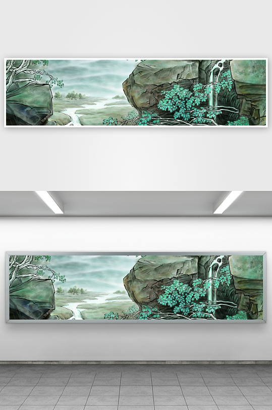 唯美古风山水风景画装饰画-众图网