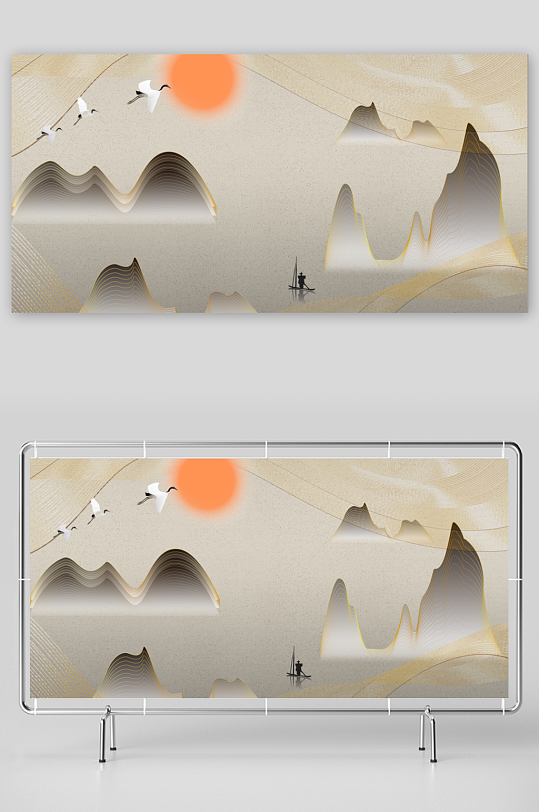 中式山水风景画装饰画-众图网