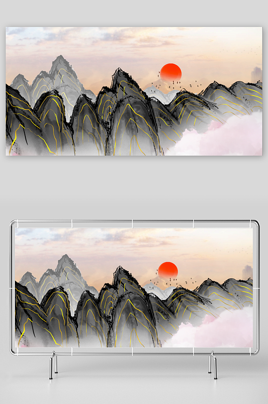 中式山水风景画装饰画-众图网