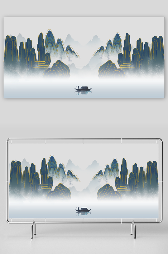 中式山水风景画装饰画-众图网