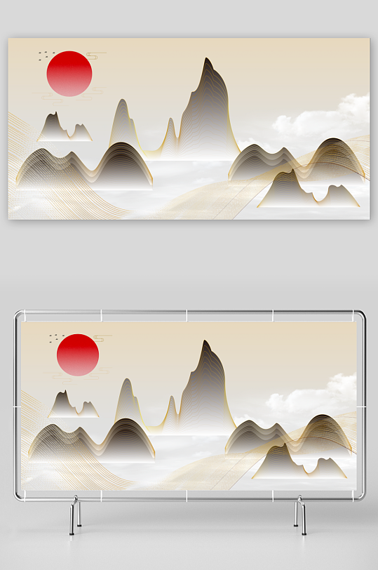 中式山水风景画装饰画-众图网