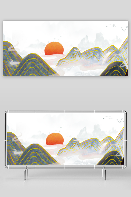 中式山水风景画装饰画-众图网