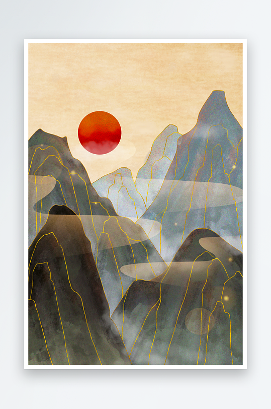 中式水墨山水风景画装饰画-众图网