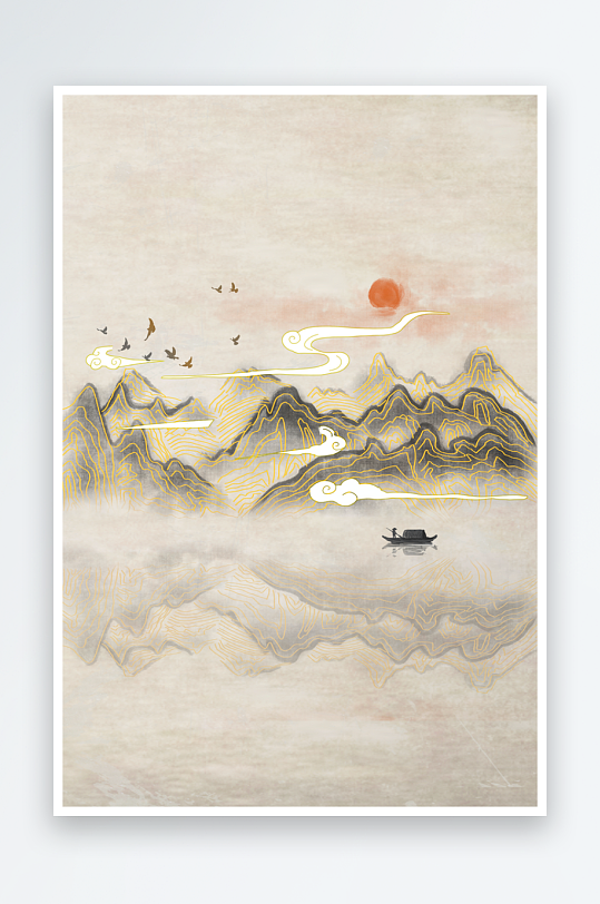 中式水墨山水风景画装饰画-众图网