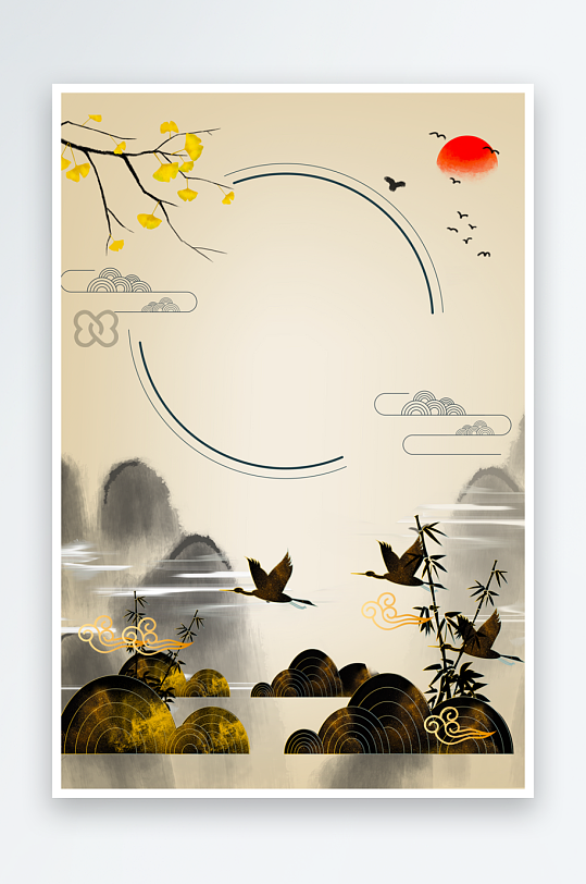 中式水墨山水风景画装饰画-众图网