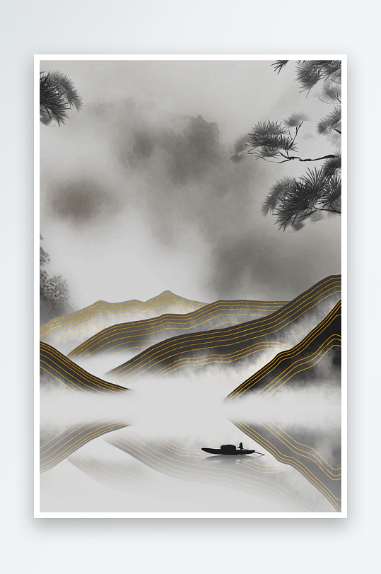 中式水墨山水风景画装饰画-众图网