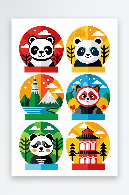 熊猫绿植图标插画元素-众图网