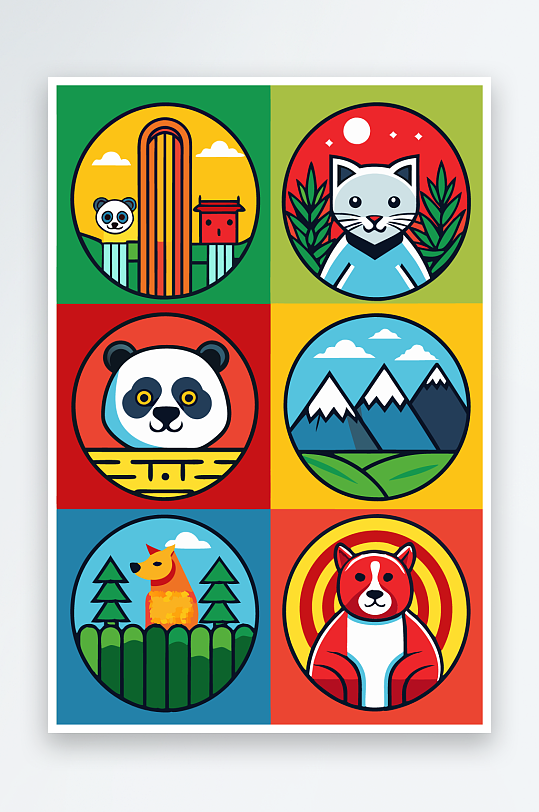 熊猫绿植图标插画元素-众图网