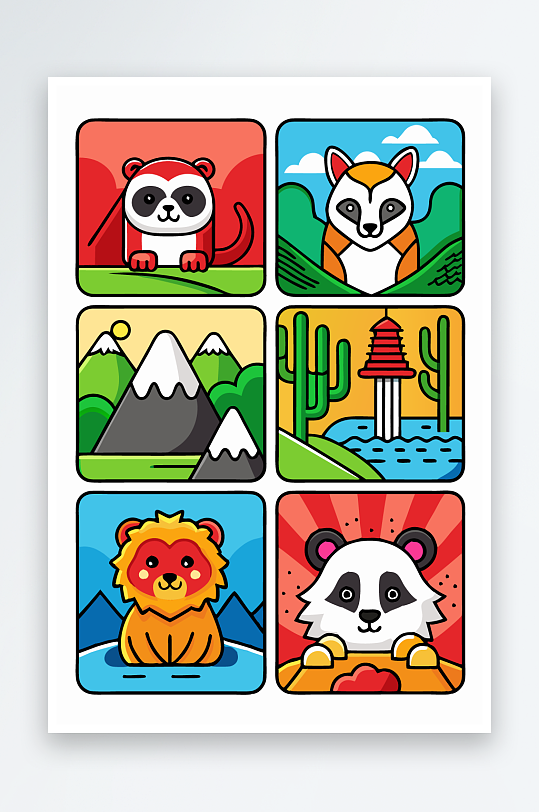 熊猫绿植图标插画元素-众图网