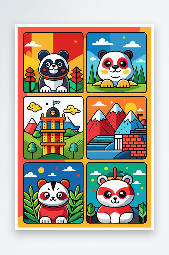 熊猫绿植图标插画元素-众图网