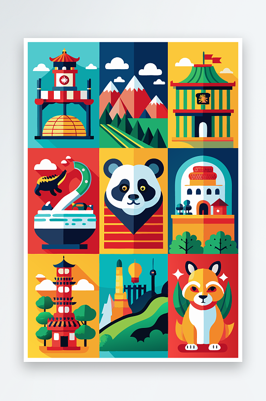 熊猫绿植图标插画-众图网