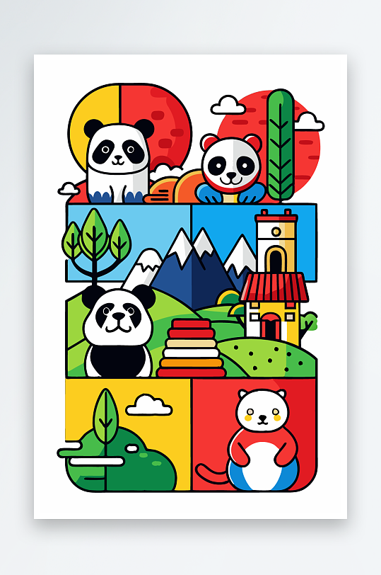 熊猫绿植图标插画-众图网