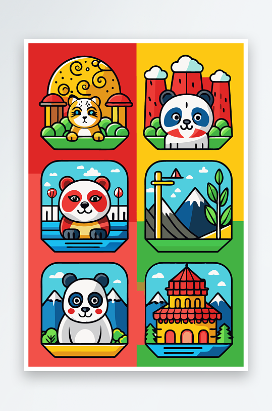 熊猫绿植图标插画-众图网