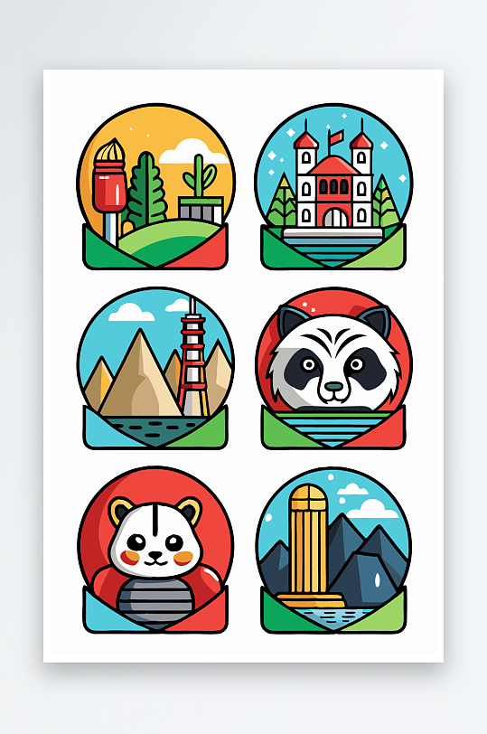 熊猫绿植图标插画-众图网