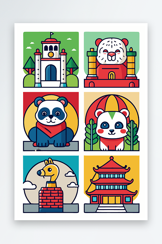 熊猫绿植图标插画-众图网