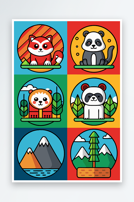 熊猫绿植图标插画-众图网